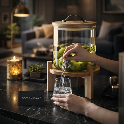 Premium 2.6L Glass Beverage Dispenser with Wooden Stand & Tap – Luxury Drink Server for Juice, Lemonade & Iftar Drinks