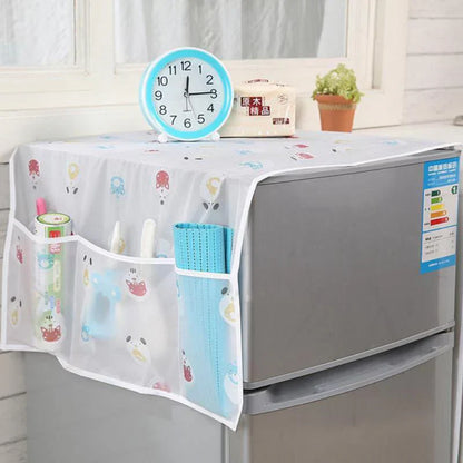 Imported - Premium Printed Dust Proof Fridge Cover with 6 Pocket Organizer for Kitchen Storage