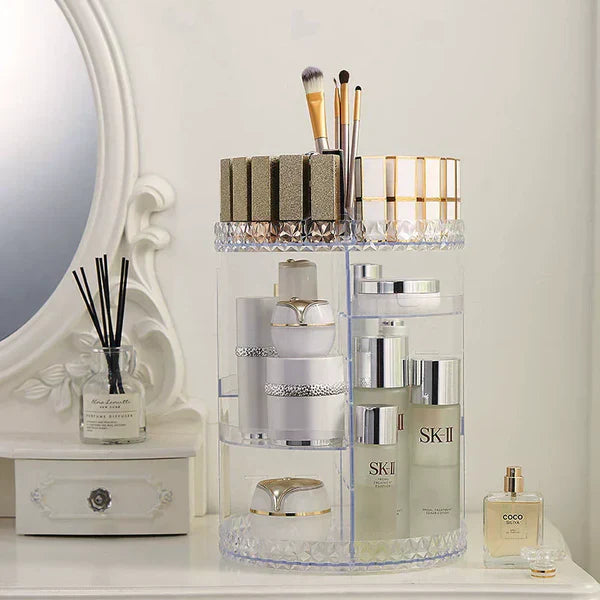 360° Rotating Makeup Organizer – Large Size | Cosmetic Storage Rack for Vanity & Dressing Table