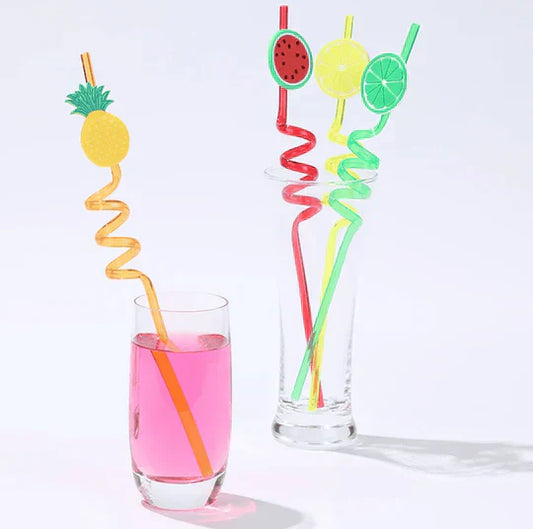 Pack of 4 Fruity Crazy Loop Straws – Fun Flamingo & Silly Drinking Straws for Kids & Parties