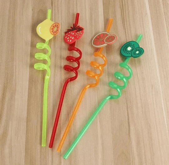Pack of 4 Fruity Crazy Loop Straws – Fun Flamingo & Silly Drinking Straws for Kids & Parties
