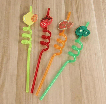 Pack of 4 Fruity Crazy Loop Straws – Fun Flamingo & Silly Drinking Straws for Kids & Parties