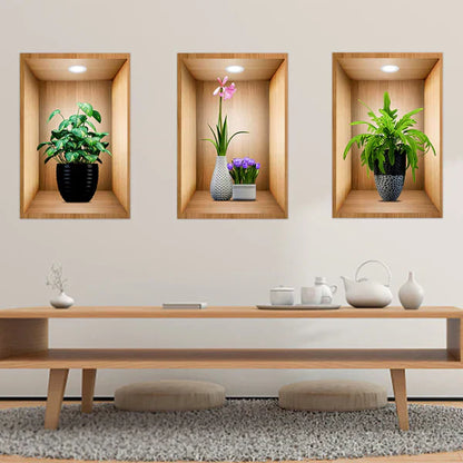 3D Plant Wall Stickers (3pcs Set) – Nature-Inspired Room Décor