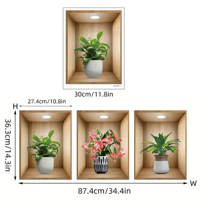 3D Plant Wall Stickers (3pcs Set) – Nature-Inspired Room Décor