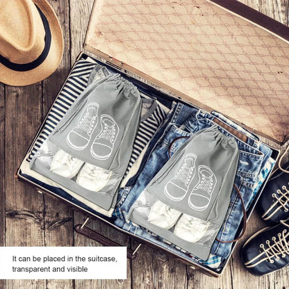Premium Travel Shoe Pouch Grey Non Woven Fabric, Dustproof Drawstring Shoe Organizer with Visual Window