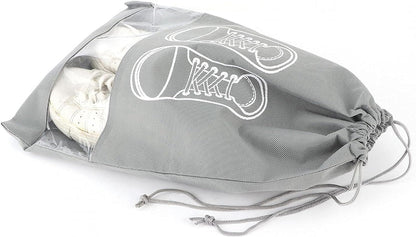 Premium Travel Shoe Pouch Grey Non Woven Fabric, Dustproof Drawstring Shoe Organizer with Visual Window