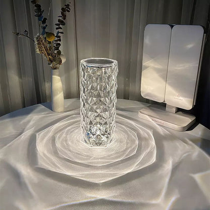 Rose Crystal Rechargeable Table Lamp – Diamond Touch Sensor LED Desk Lamp with RGB Remote Control & Night Light Projection