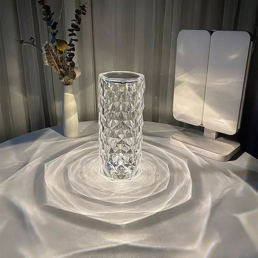 Rose Crystal Rechargeable Table Lamp – Diamond Touch Sensor LED Desk Lamp with RGB Remote Control & Night Light Projection