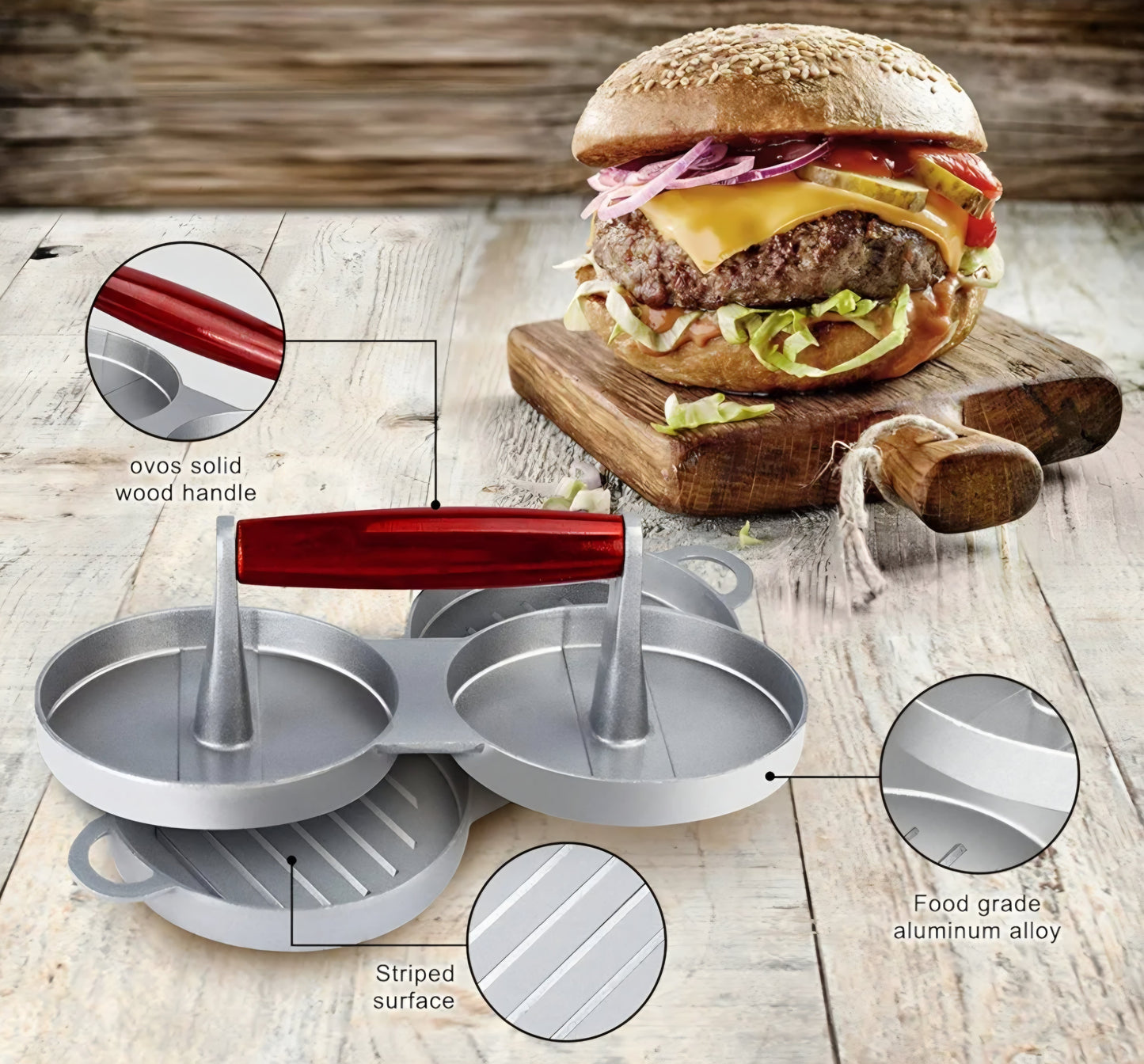 Premium Aluminum Dual Hamburger Patty Press – Heavy-Duty Burger Maker Mold