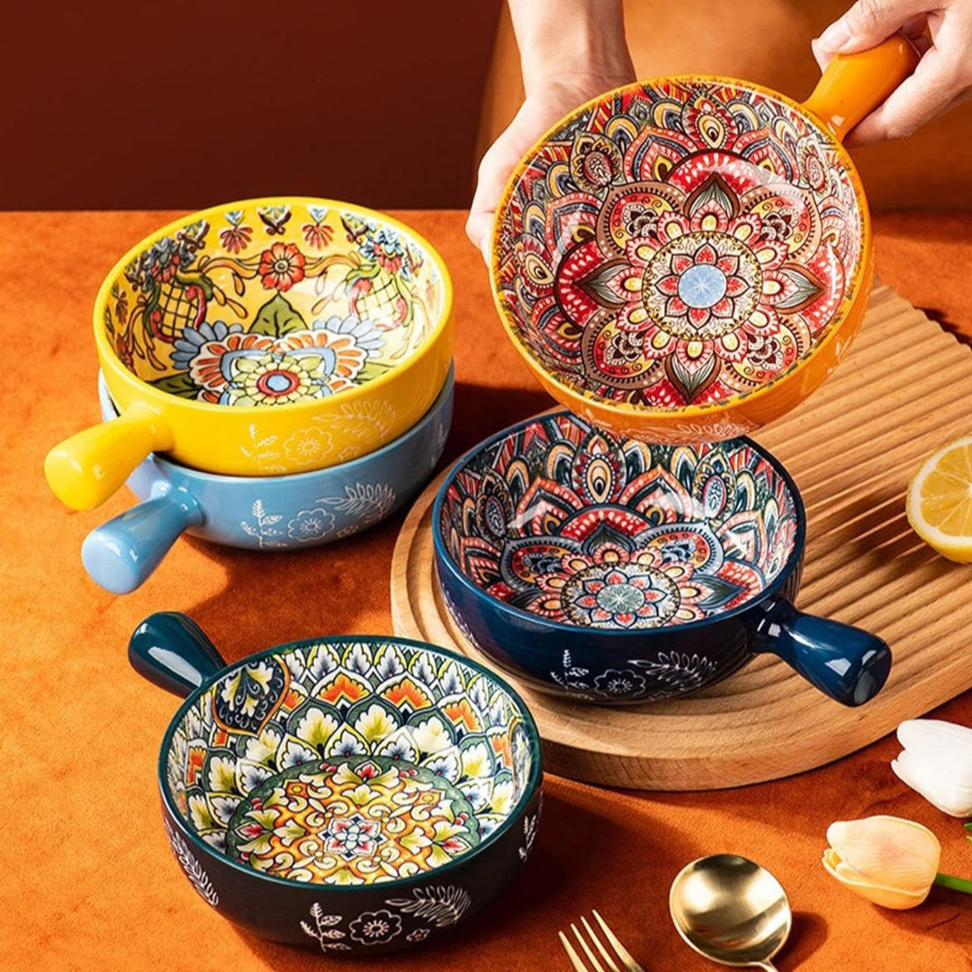Premium Ceramic Handled Serving Bowl – Decorative Single Soup & Pasta Bowl (1 Pc)