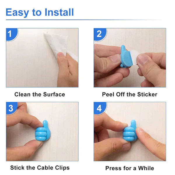 Pack of 5 - Self Adhesive Thumbs Hooks | Wall Mount Hangers for Keys, Towels & Cables