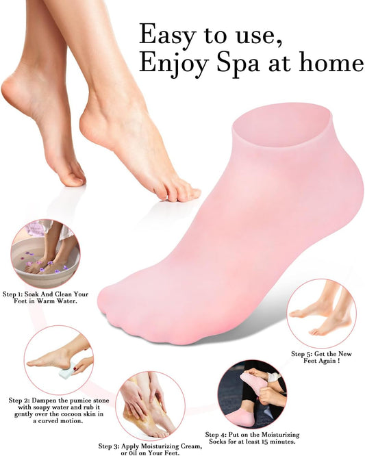 Silicone Gel Moisturizing Sock – Foot Care Pedicure Socks for Dry Cracked Heels & Softening Rough Skin