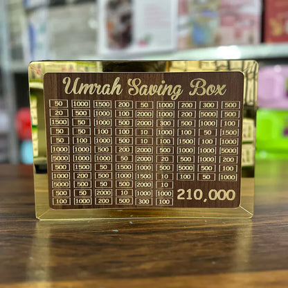 Wooden Umrah Saving Box – Lockable Charity & Travel Goal Box