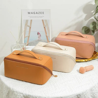 Large Capacity Leather Travel Cosmetic Bag – Stylish & Durable Makeup Organizer