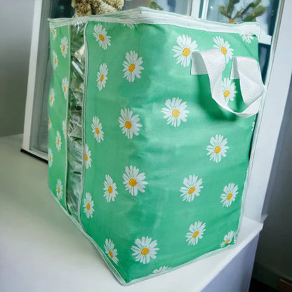 120 GSM Non-Woven Clothes Storage Bag – Foldable Floral Print Organizer (Pink/Green/Blue/Grey)
