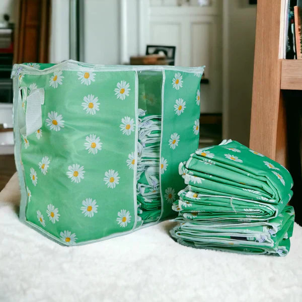 120 GSM Non-Woven Clothes Storage Bag – Foldable Floral Print Organizer (Pink/Green/Blue/Grey)