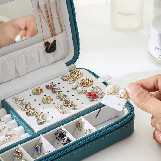 Large Portable Leather Jewelry Organizer – Travel Case for Rings, Earrings & Accessories