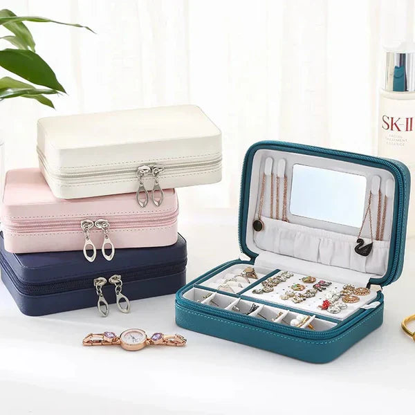Large Portable Leather Jewelry Organizer – Travel Case for Rings, Earrings & Accessories