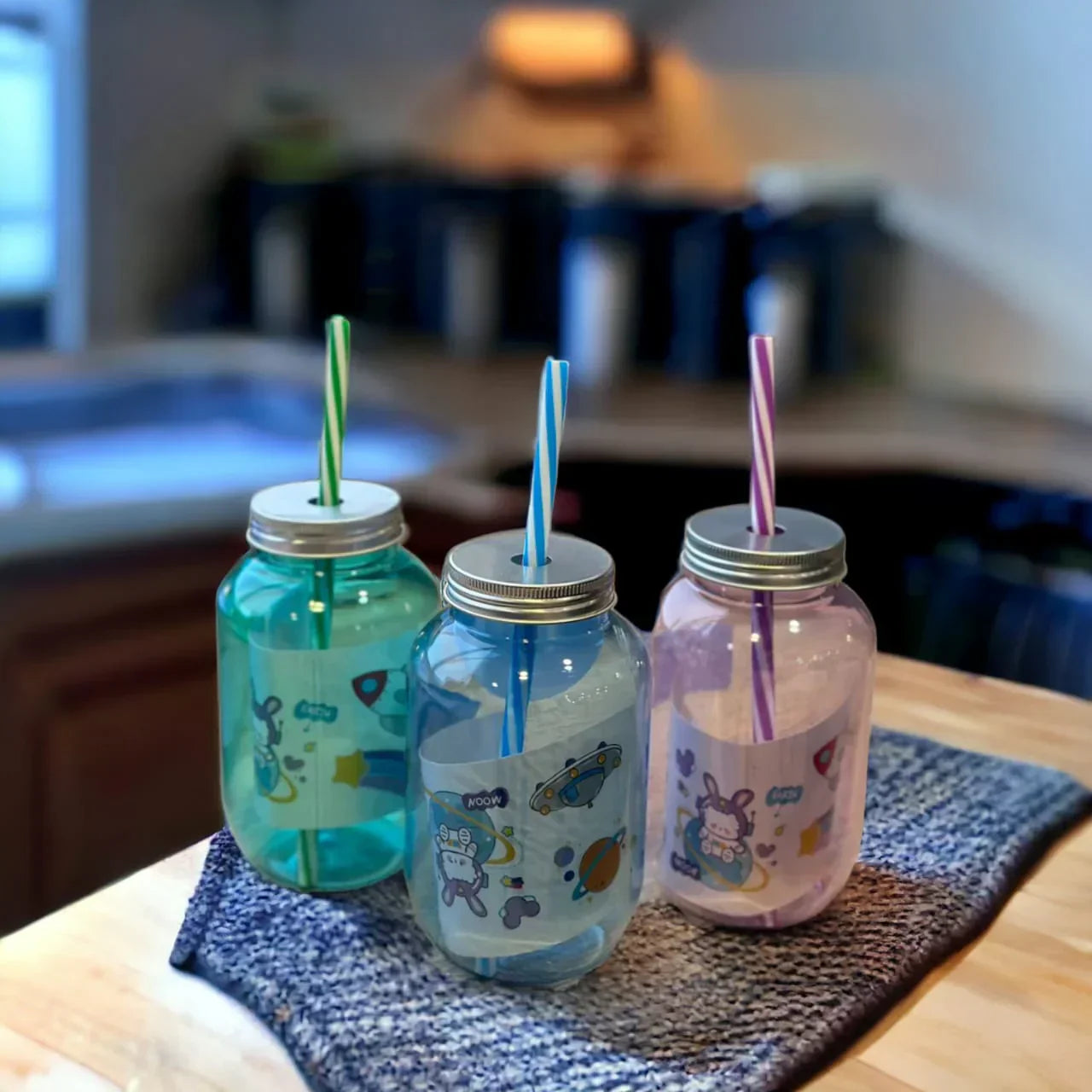 Baby Jar With Straw – Spill-Proof Plastic Drinking Cup for Toddlers & Kids