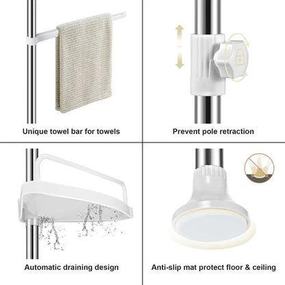 Adjustable Corner Shower Caddy with 4 Tiers – Tension Pole Bathroom Organizer Shelf for Shampoo, Soap & Toiletries Storage