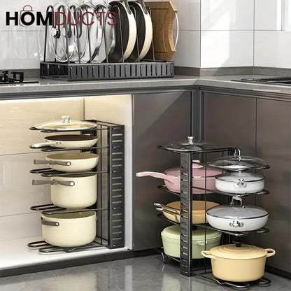 Adjustable Heavy-Duty Pot and Pan Organizer Rack – 8-Tier Kitchen Cookware Storage Stand for Lids & Skillets