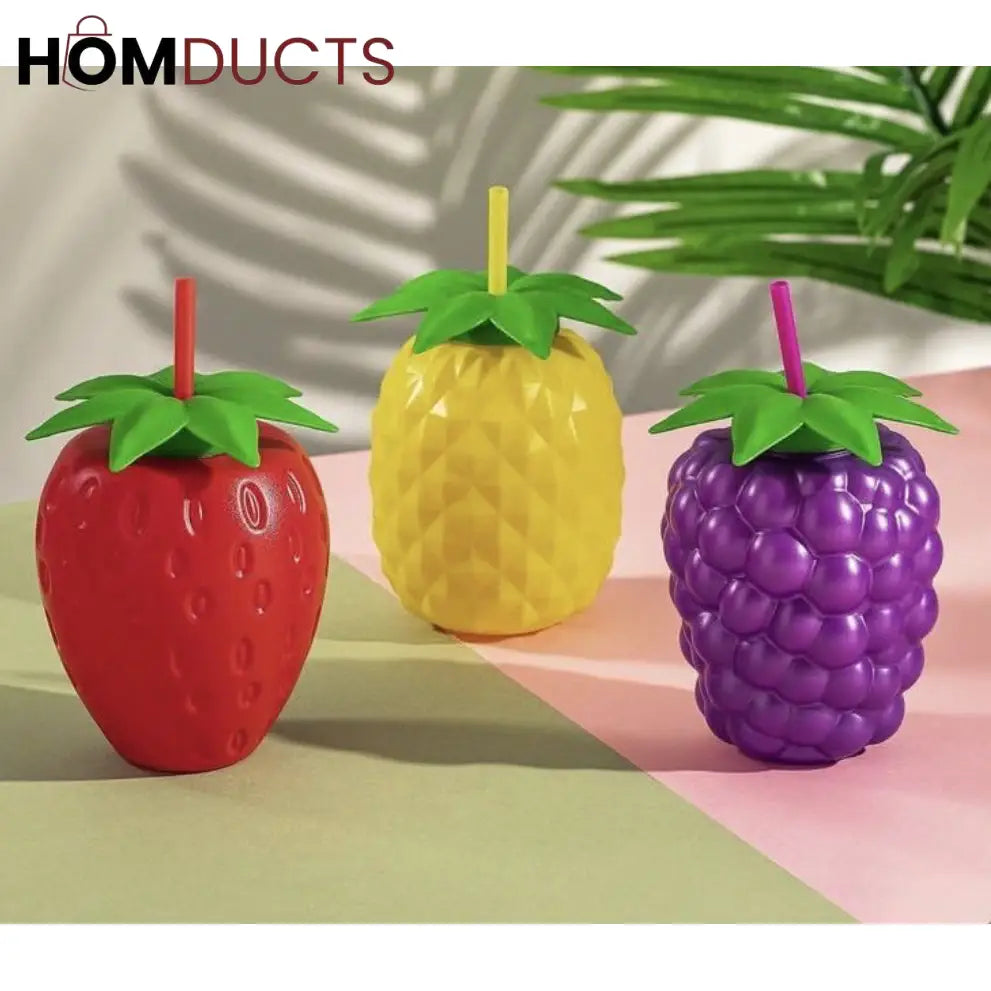 Adorable Fruit Shape Kids Water Bottle - 500ml Leak-Proof with Straw