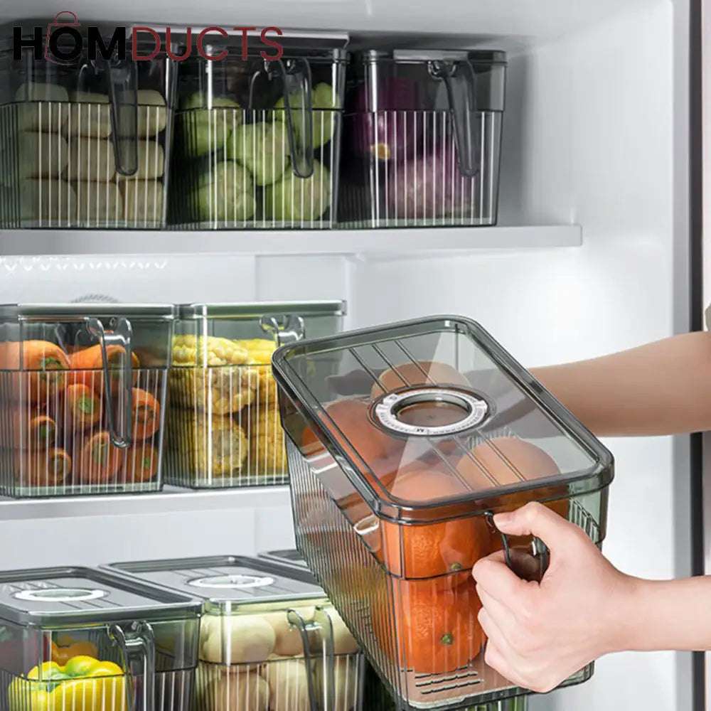 Airtight Acrylic Storage Containers with Handle – Stackable, Leak-Proof, Fridge & Pantry Organizer for Fruits, Vegetables & Dry Goods