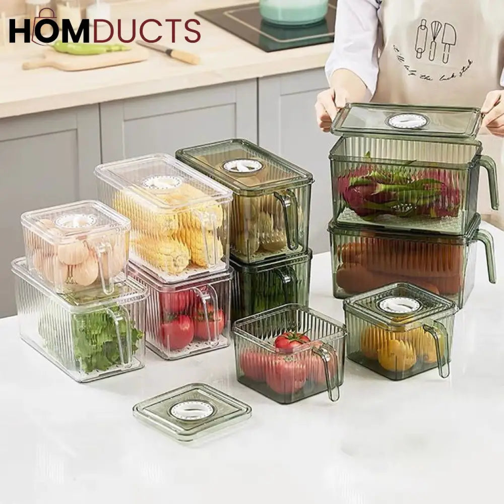 Airtight Acrylic Storage Containers with Handle – Stackable, Leak-Proof, Fridge & Pantry Organizer for Fruits, Vegetables & Dry Goods