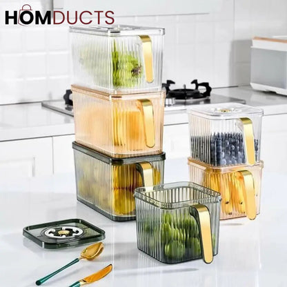 Airtight Acrylic Storage Containers with Handle – Stackable, Leak-Proof, Fridge & Pantry Organizer for Fruits, Vegetables & Dry Goods
