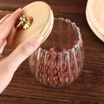 Airtight Glass Spice Jar with Wooden Lid - Modern Kitchen Storage