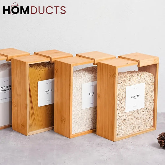 Bamboo Wooden Grain Storage Box