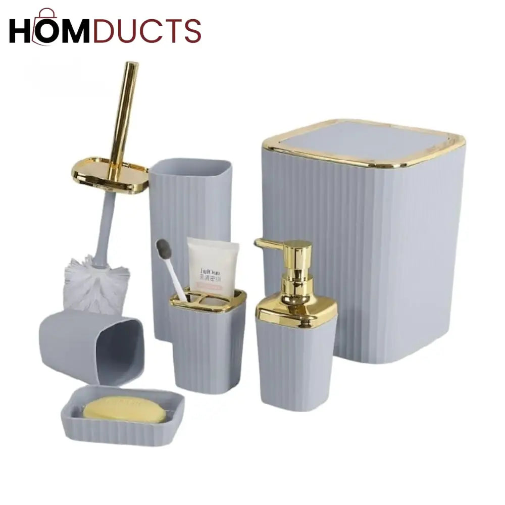 Bathroom Accessory Kit - 6 Pieces, Including Soap Dispenser, Toilet Brush And More