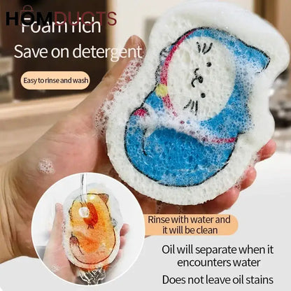 Cartoon Wood Pulp Cleaning Sponge (4pcs)