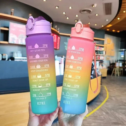 Premium Quality 900ML Portable Rainbow Motivational Water Bottle with Time Marker