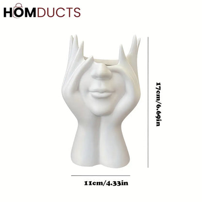 Face Planter Vase – Modern Abstract Hand Sculpture Flower Pot for Home & Office Decor