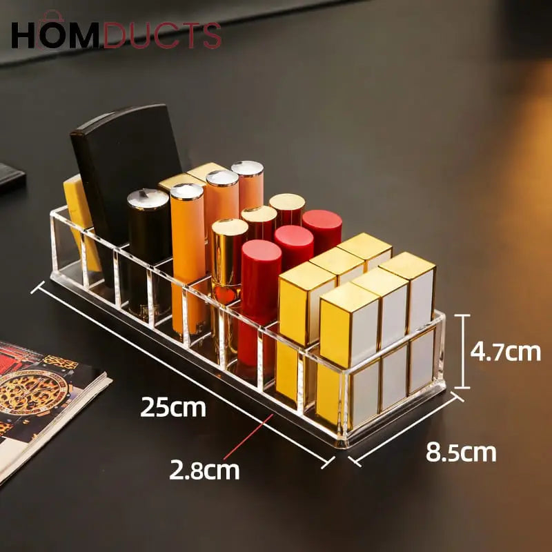 Clear Acrylic Makeup Organizer – 8 Compartment Cosmetic Storage Holder for Compacts, Lipsticks & Skincare Bottles
