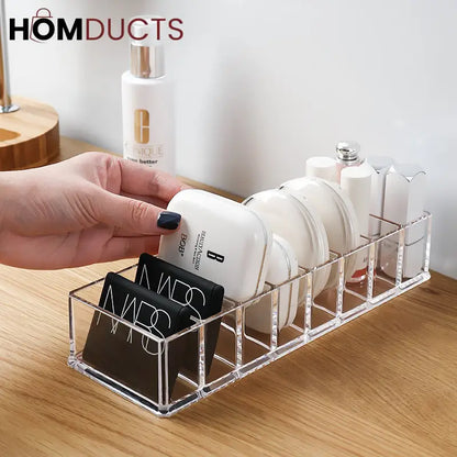 Clear Acrylic Makeup Organizer – 8 Compartment Cosmetic Storage Holder for Compacts, Lipsticks & Skincare Bottles