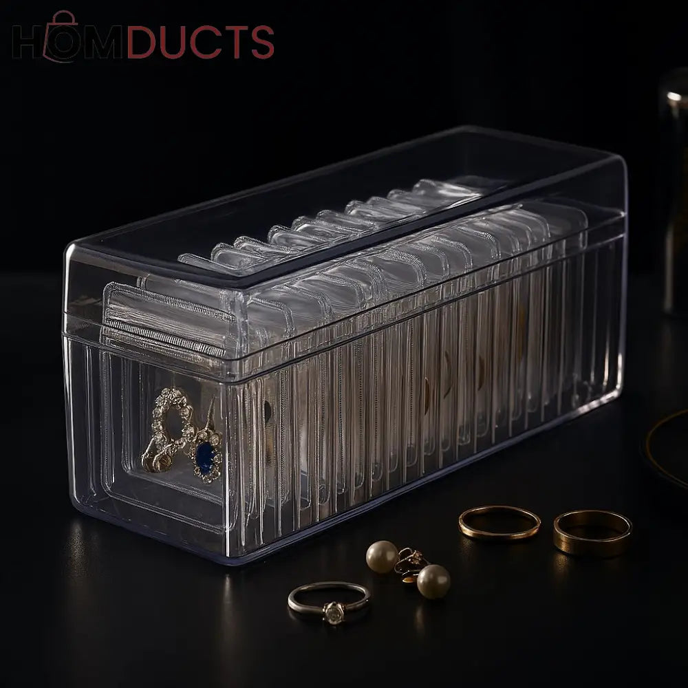 Clear Jewelry Organizer Box with 20 pvc Resealable Zip Bags – Compact Storage Case for Rings, Earrings, Necklaces & Small Accessories