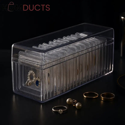 Clear Jewelry Organizer Box with 20 pvc Resealable Zip Bags – Compact Storage Case for Rings, Earrings, Necklaces & Small Accessories