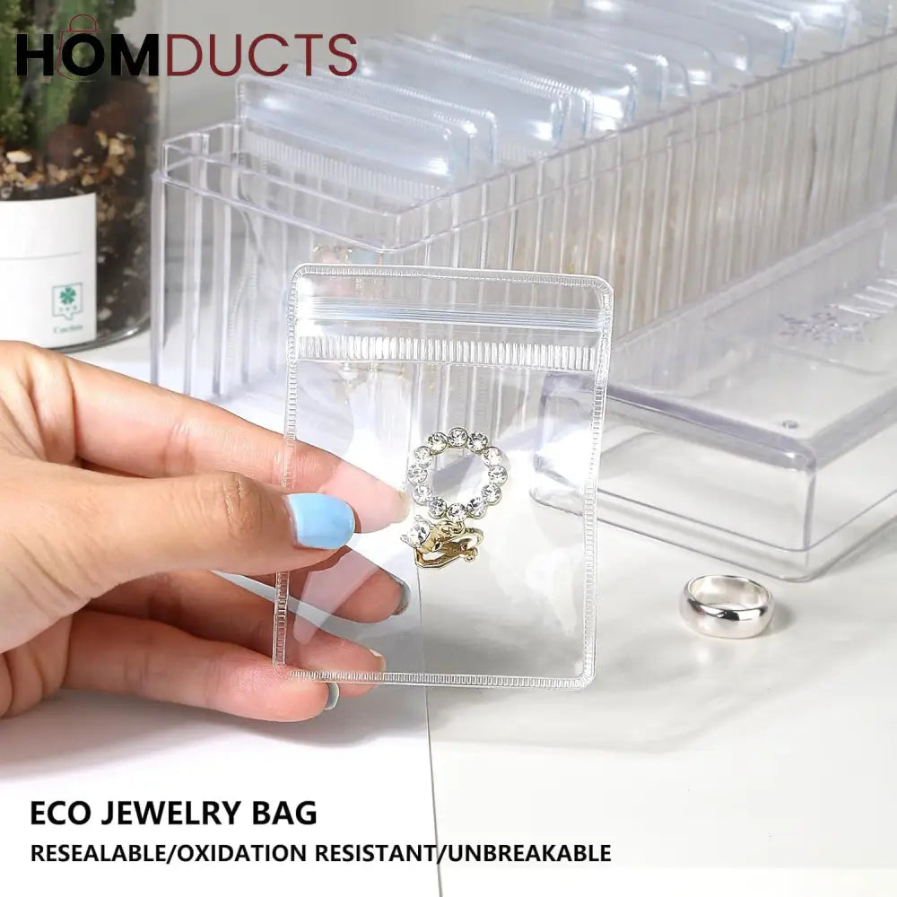 Clear Jewelry Organizer Box with 20 pvc Resealable Zip Bags – Compact Storage Case for Rings, Earrings, Necklaces & Small Accessories