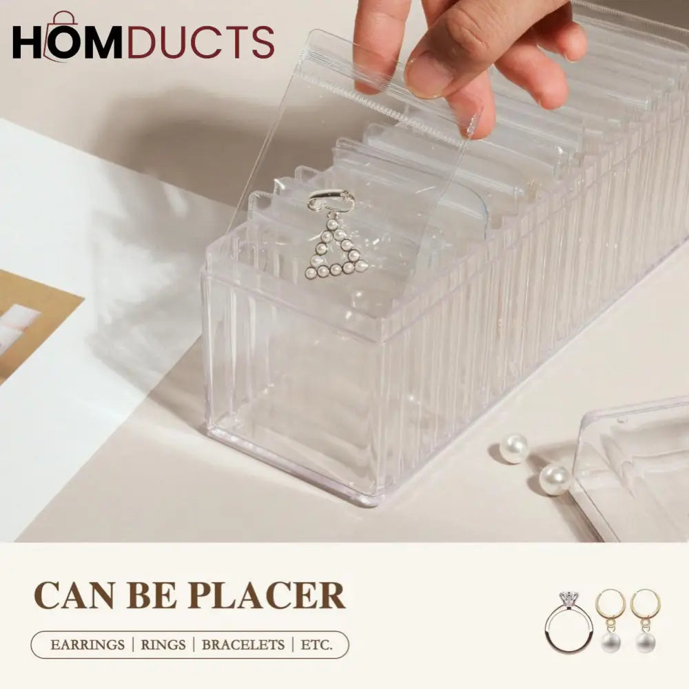 Clear Jewelry Organizer Box with 20 pvc Resealable Zip Bags – Compact Storage Case for Rings, Earrings, Necklaces & Small Accessories