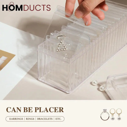 Clear Jewelry Organizer Box with 20 pvc Resealable Zip Bags – Compact Storage Case for Rings, Earrings, Necklaces & Small Accessories