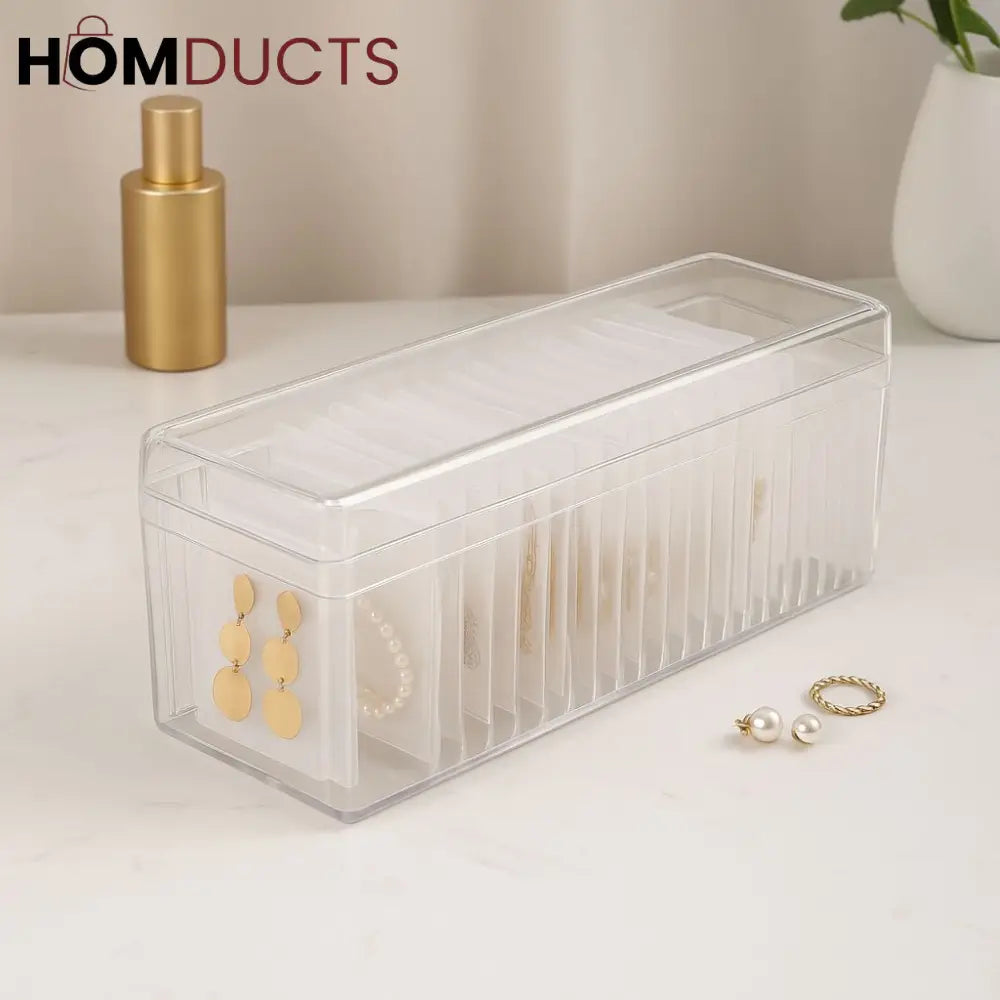 Clear Jewelry Organizer Box with 20 pvc Resealable Zip Bags – Compact Storage Case for Rings, Earrings, Necklaces & Small Accessories