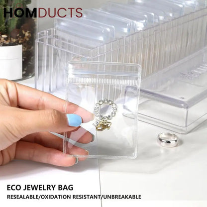 Clear Jewelry Organizer Box with 20 pvc Resealable Zip Bags – Compact Storage Case for Rings, Earrings, Necklaces & Small Accessories