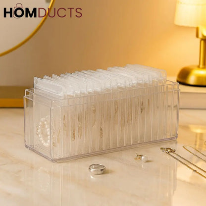 Clear Jewelry Organizer Box with 20 pvc Resealable Zip Bags – Compact Storage Case for Rings, Earrings, Necklaces & Small Accessories
