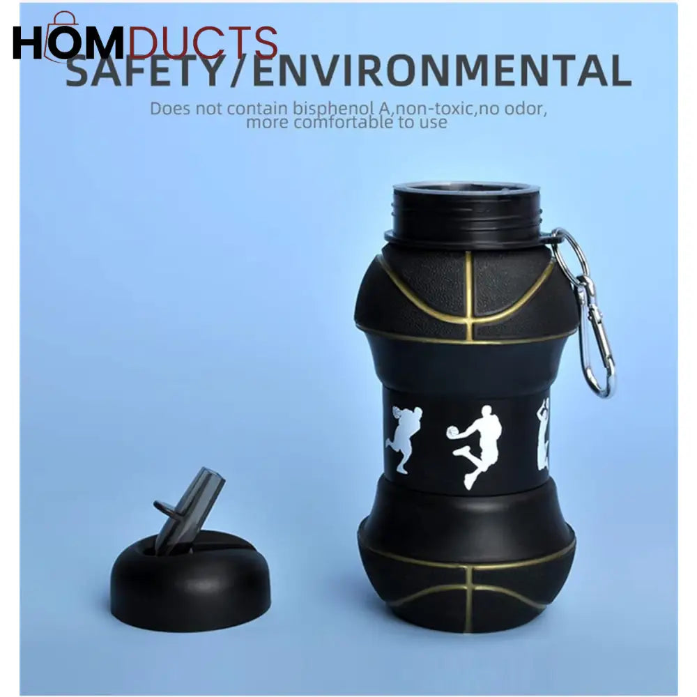Clip-On Collapsible Basketball Water Bottle - BPA-Free Silicone, 18 Oz