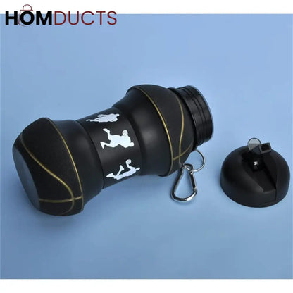 Clip-On Collapsible Basketball Water Bottle - BPA-Free Silicone, 18 Oz