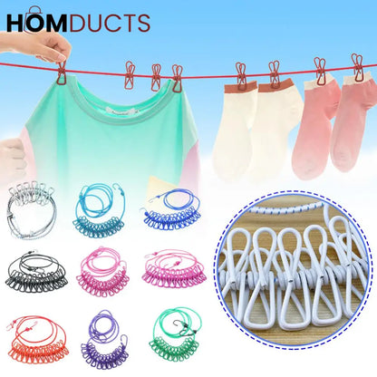 Clothes Drying Rope With 12 Clips