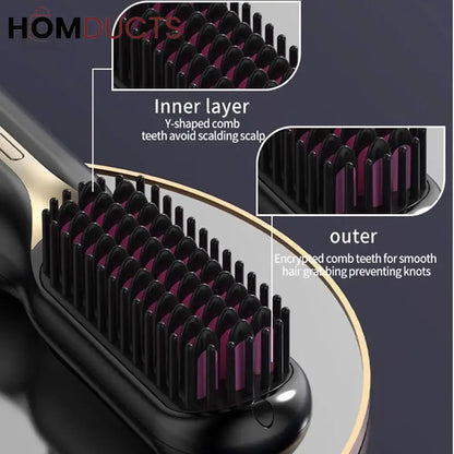 Cordless Hair Straightener Brush - Fast Heating, Portable Styling for Women