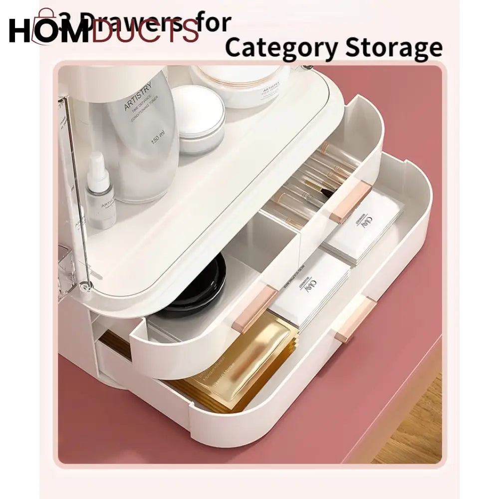 Cosmetic Storage Box With Mirror Led Light